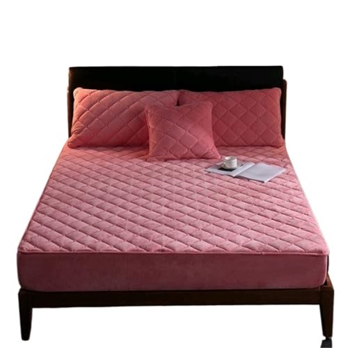 DHYUACN Sábana de Felpa Funda de colchón Acolchada Gruesa Felpa, Sábana Suave y cálida, Pedido, sin Fundas Almohada(Pink,1PC 120x190x30cm)