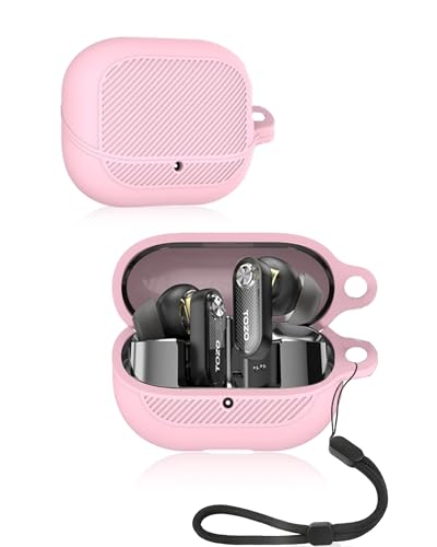 Custodia protettiva per TOZO Crystal Pod Earbuds custodia morbido con cordino delicata sulla e resistente wireless rosa silicone pelle