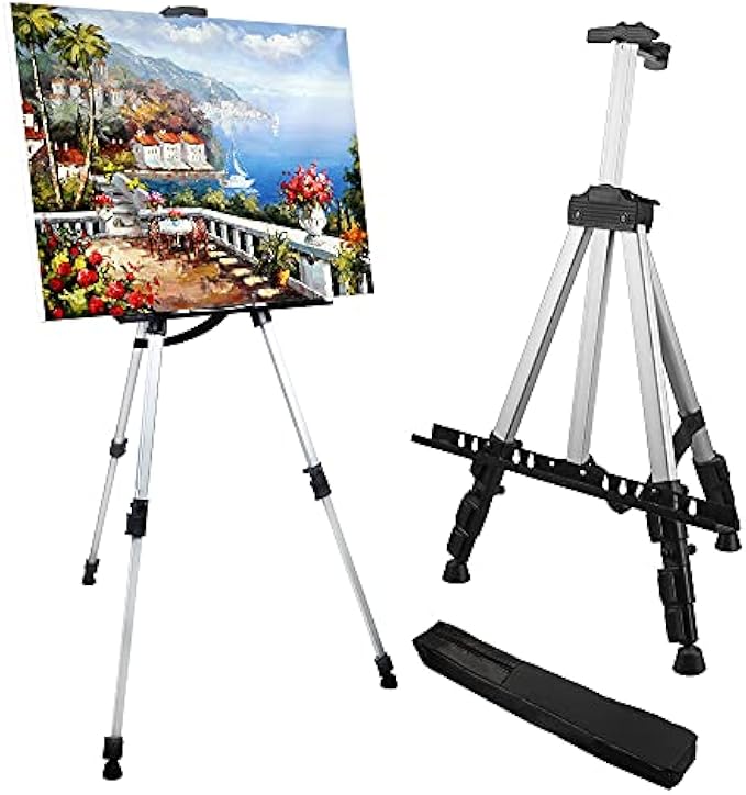 Artist Easel Stand, RRFTOK Aluminum Metal Adjustable Easel for Painting Canvas Height from 43" to 166", Carrying Case for Desktop/Floor Painting and Display