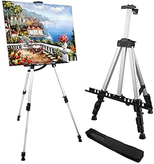 Artist Easel Stand, RRFTOK Aluminum Metal Adjustable Easel for Painting Canvases Height from 17 to 66 Inch,Carry Bag for Table-Top/Floor Drawing and Didplaying