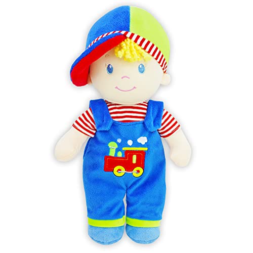 June Garden 13.5' Soft Dolly Ben - Stuffed Soft Baby Boy Doll for Birth and Up - Blue Outfit