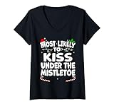 Photo Gallery più probabilmente si baciano sotto il mistletoe xmas matching top maglietta con collo a v Photo Gallery più probabilmente si baciano sotto il mistletoe xmas matching top maglietta con collo a v