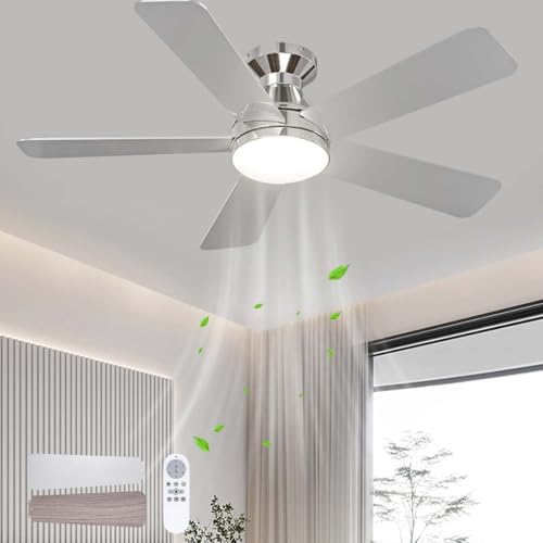 ATEEZ Ventilador de Techo con Luz, Plata VentiladorTecho, 133 cm, con luz LED, motor DC, 3 aspas, 6 velocidades, silencioso, Ventilador de Techo con Luz y Mando a Distancia, para exterior, dormitorio