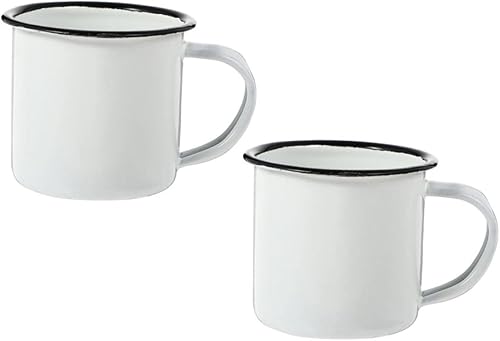 BESPORTBLE Juego de tazas de esmalte blanco de 2.4 in, 2 piezas para almacenamiento de chocolate caliente, tazas de café, taza de hierro vintage,