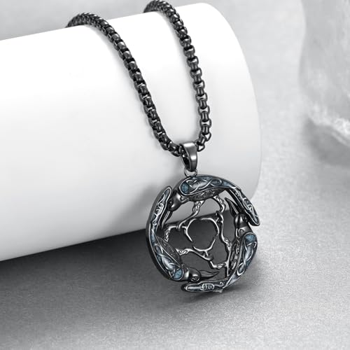 Raven Necklace 925 Sterling Silver Turquoise Raven Pendent Necklace Viking Jewelry Gifts for Men Women2