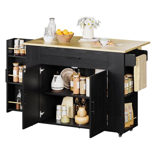 IRONCK Kitchen Island with Storage, 47.2in Rolling Island on Wheels,