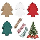 Geschenkanhänger Weihnachten, 160 Stück Anhänger Zum Beschriften, Kraftpapier Anhänger mit Jute Schnur, Etiketten Anhänger, Geschenk Etiketten für Weihnachtsgeschenke Weihnachtsbäume Flaschen