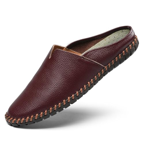 Men’s Slip-On Loafers Mules Clog Handmade Leather Slippers Hand Stitched no-Heel Casual Shoes for Men Breathable Comfortable Soft