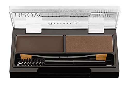 Rimmel Brow This Way Sculpting Kit, Dark Brown, Powder 0.04 oz., Wax 0.03 oz., Brow Sculpting & Styling Kit with Eyebrow Wax & Setting Powder