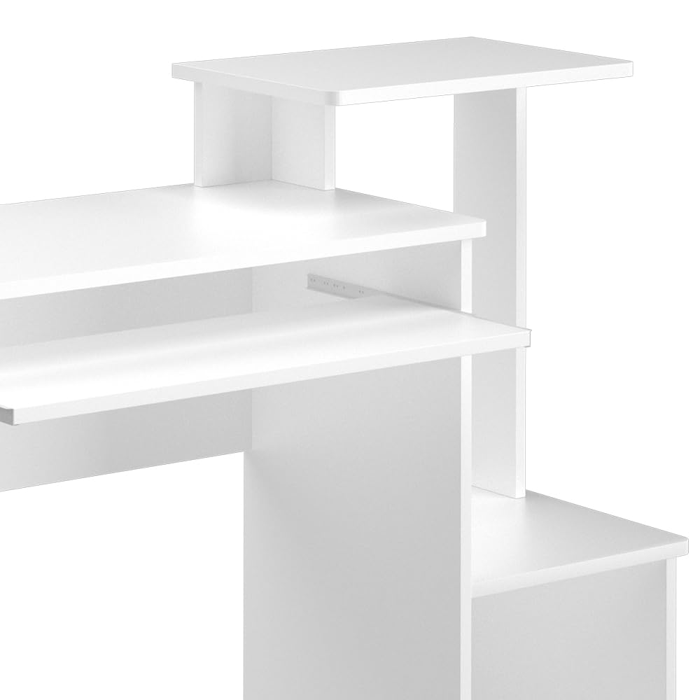 Vicco Bureau Karl, Blanc, 106x40cm | avec compartiments ouverts et plateau clavier coulissant