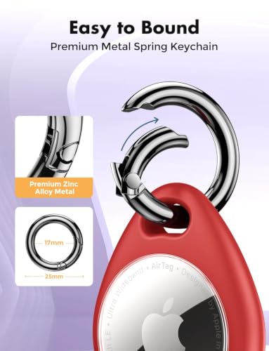 Image of UNBREAKcable Holder for Apple AirTag - 4 Pack [Fit Tightly Design] [Easy to Install] [Hold Air Tag Securely] Waterproof TPU Shell Protective Case with All Metal Keychain Key Ring Clip