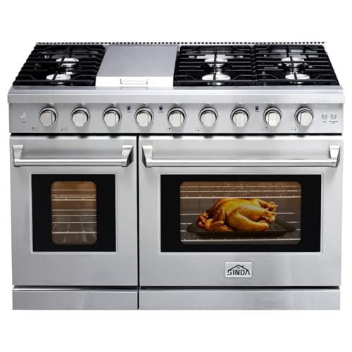 Sinda 48" Dual Fuel Gas Range with 6 Burners, Double Ovens