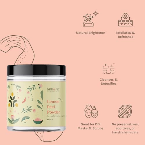 Image of Tattvalogy Lemon Peel Powder | Citrus Limon | With Vitamin C | 100% Organic & Chemical Free | Face & Hair Pack | Natural Skin Cleanser | Defence From Tan & Oily Skin | In Glass Jar - 175 GM