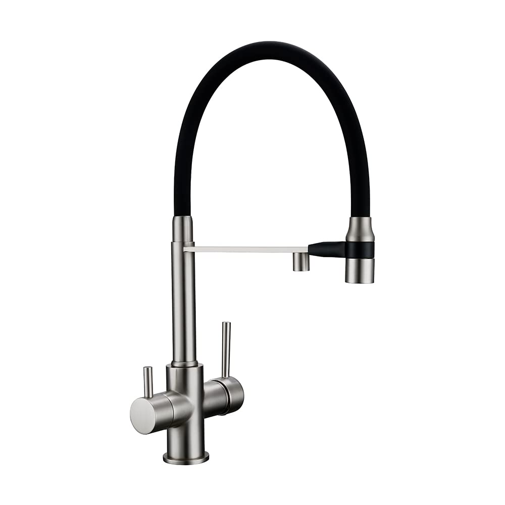 WIQUYBML Kitchen Sink Taps with Pull Out Spray, 3 Spray Mode, Brass Faucet, Way Water Filter Tap Kitchen, Black Hose Mount Dual Sprayer Nozzle Taps,Brushed Nickel