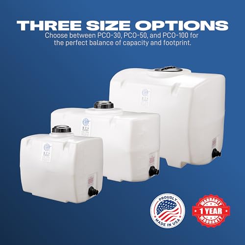 Image of RTS Plastics Rotomolded Polyethylene PCO-30 Gallon Tank for Water and Non-Flammable Liquids with Molded Grad Strip and Siphon Elbow