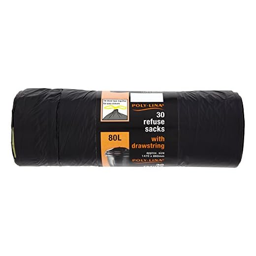 Polylina Müllsäcke 80 Liter, 30 große schwarze Müllsäcke, recycelter Kunststoff, für den täglichen Gebrauch, Haushalt, Büro & Küche