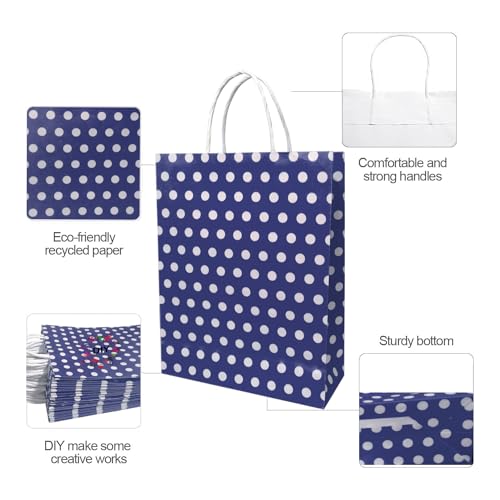 Image of Aakriti Paper Gift Bags with Handles Polka Dot Paper Party Favor Bags for Kid's Birthday Baby Shower Wedding Festivals Holiday Party (10 x8x3 Inch (Pack of 10), Gift Bags Polka Dot Blue)