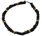 Tiger Smile Real Chips Puka Shell Necklace 18' Rasta Black