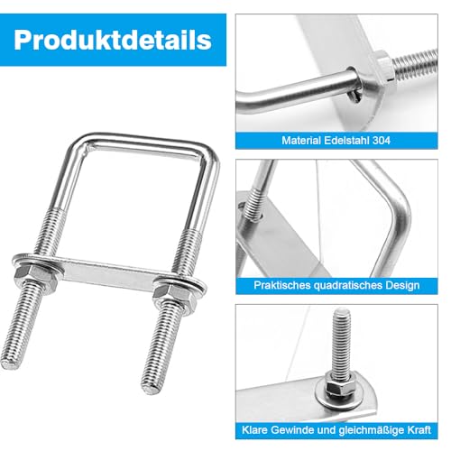 6 Stück Bügelschrauben M6, U-Schrauben, 80 * 50 mm U Bolzen 304 Edelstahl Bügelschraube für Auto Abschleppen Schiffen Reparatur