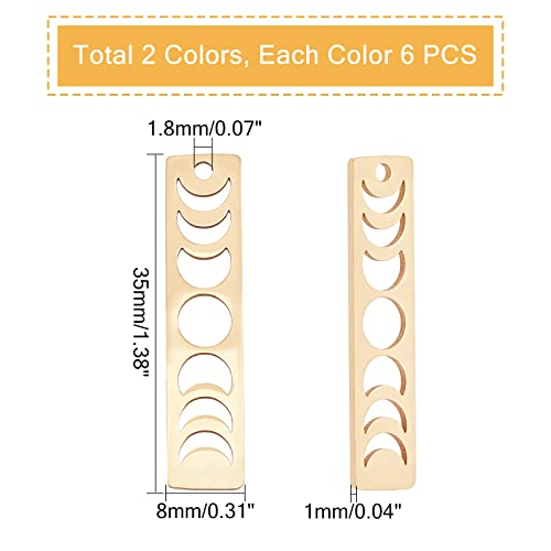 DICOSMETIC 12Pcs 2 Colors Stainless Steel Moon Phase Bar Charm Laser Cut Phase of The Moon Astronomy Lunar Charm for DIY Bracelet Necklace Jewelry Making - Image 2
