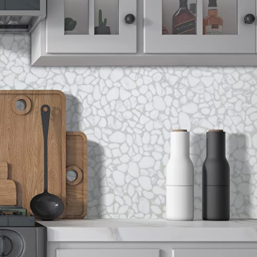 SUNWINGS 10-Sheet Pebble Tile for Shower Floor Border Kitchen Bathroom Backsplash, Carrara White Recycled Glass Marble Stone Looks Wall and Floor Tile, Covers 7.9 Sq. Ft by sunwings - Image 6