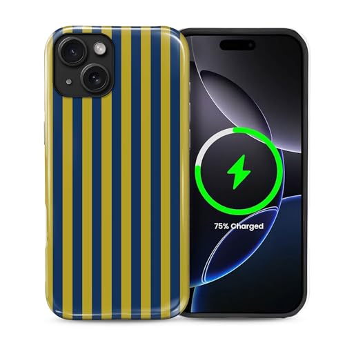 Goodsprout for iPhone 15 Cases,Campatible with Magsafe,2-Layer Hard Shell + Silicone Cover - Shockproof Protection, High-end and Fashionable Phone Case Blue-Green Striped Minimalist Style