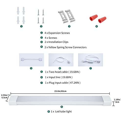 Kukumao 5000K Led Ceiling Light Fixture 2Ft With Plug,Triproof Led Tube Light Cabinet Light,18W Linkable Ceiling Light, Closet Light For Garage Kitchen Corridor Bathroom Workbench, And Office（White） #TOP5