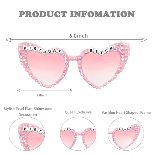 Birthday Sunglasses for Girls - Pink 'Birthday Bitch' Shiny Bling Diamond Pearl Glasses for Girls Women Birthday Party Supplies2