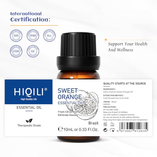 Image of HIQILI Sweet Orange Oil Pocket Size for Skin Care & Diffusers | Aromatherapy for Relax & Air Freshening, DIY Citrus Perfume, Cleaning Spray, Candle & Soap Making - 10mL / 1.01 fl oz