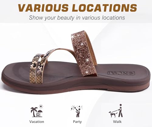 Image of ONCAI Women's Slide Sandals Trendy Square Summer Flat Dressy Sandals for Women 2025 Cross Strappy Open Split-Toe Ring with Slip-on Rubber Soles
