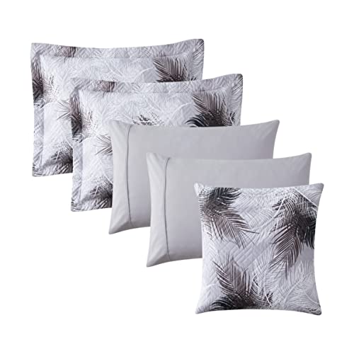 Hearth & Harbor Quilts Queen-Size-Bettdecken-Set, für alle Jahreszeiten, Pinsonic-Gewebe, leichtes Bettwäsche-Set, 5-teiliges Queen-Size-Bettwäsche-Set mit Kissenbezügen, bedrucktes Palmblatt
