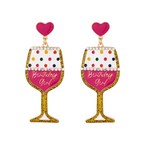Birthday Earrings for Women Champagne Bottle Statement Cake Dangle Earrings Happy Birthday Drop Earrings Jewelry Gifts Party Favors for Women