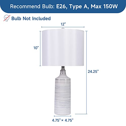 Euo 24.25” Ceramic Lamps Set Of 2 For Bedroom, Blue Lamps For Bedrooms Set Of 2, Blue Coastal Lamps For Living Room, Blue And White Lamp For Nightstand, Bedside Table, Guest Room, Cottage #TOP2