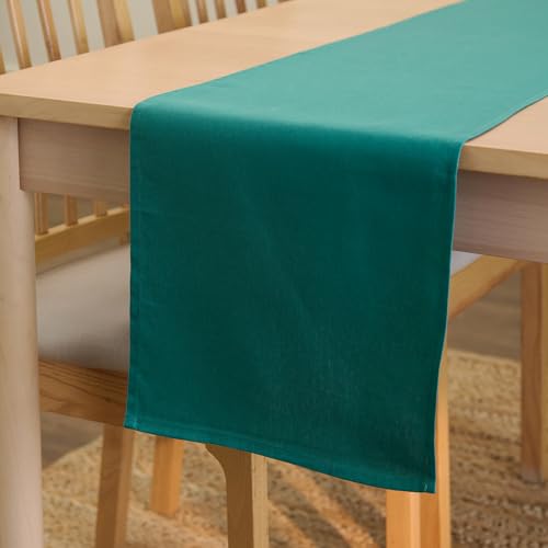 Encasa Table Runner Size 32 x 230 cm | Cotton Canvas Fabric | Solid Emerald Colour | Machine Washable and Durable