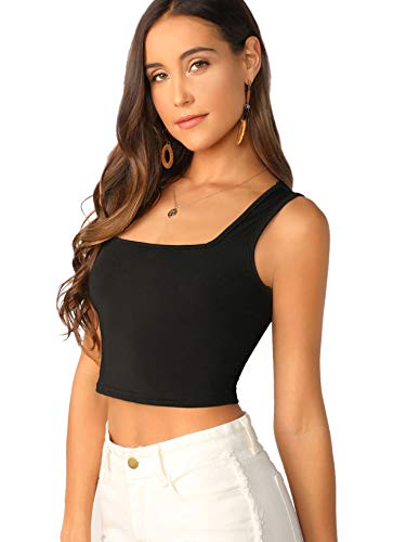 Shein Women's Sleeveless Strappy Ribbed Knit Basic Plain Crop Tank Top Small Black #TOP2
