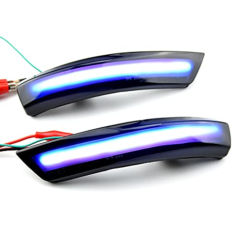 QKLsudua 2pcs Dynamic Sequential Blink Compatible with Fo-rd Fo-cus 2 MK2 Fo-cus 3 MK3 3.5, compatible with Mon-deo MK4 LED Side Mirror Turn Signal Light Assembly-Blue and Yellow