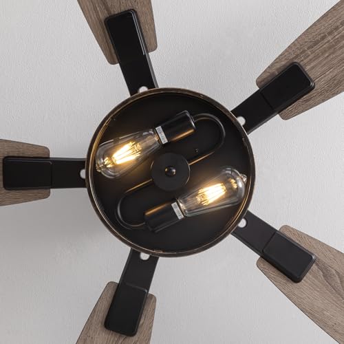 Image of 52 Inch Flush Mount Ceiling Fans with Lights and Remote Control, Low Profile Farmhouse Ceiling Fan for Bedroom Living Room and Patio, Black Caged Ceiling Fan for Indoor and Outdoor(No Bulb)