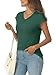 AUTOMET V Neck T Shirts for Women Spring Summer Fall Tops Teacher Work Business Dressy Casual Blouses Basic Tees Boho Fashion Green S