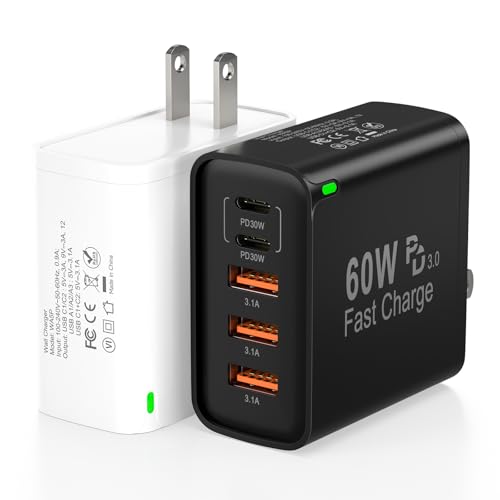 Image of 2Pack USB C Fast Charger Block, Total 60W 5-Port USB C Wall Charger 30W