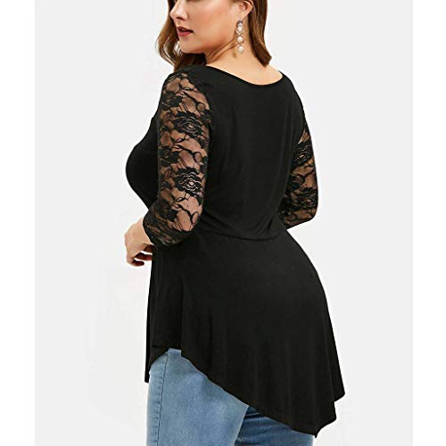 Franterd Hollow Out Lace Decor Plus Size Blouse for Womens, Off Shoulder Oversize T-Shirt Tops (Black, S)