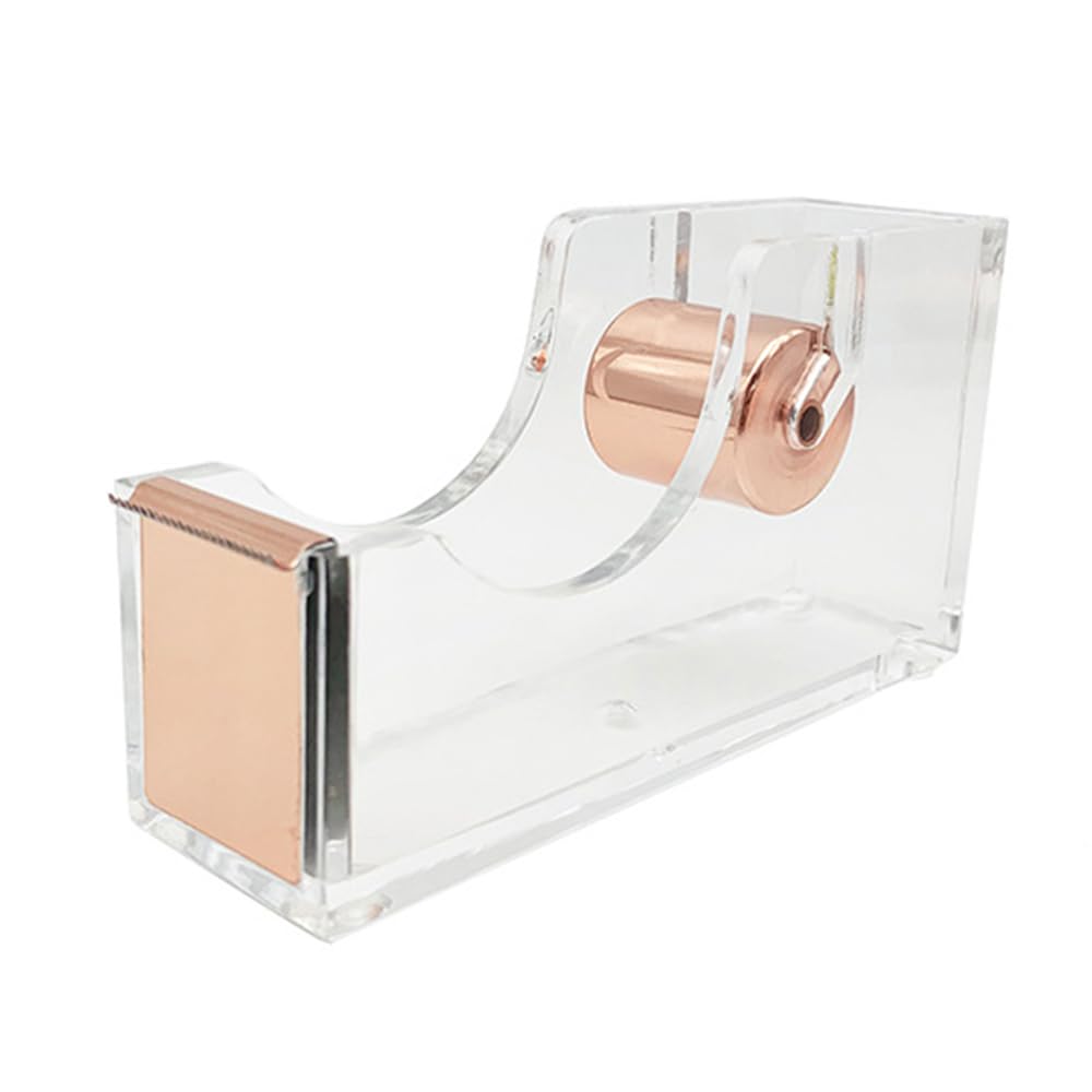 Acryl Tape Dispenser, Clear Non-Slip Desktop Tape Roll Holder for Arts, School, Home and Office [Rose Gold]
