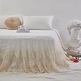 Brandream Lace Bed Skirt Queen Size Cream White 18 Inch Drop Romantic Dust Ruffle Split Corners Bed Sheets Cover