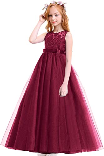 Big Girl Vintage Lace Junior Bridesmaid Dress Dance Ball Pageant Maxi Gown Floor Long for Party Wedding