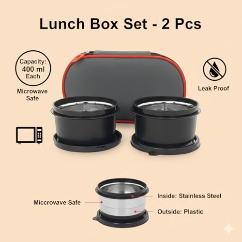 Image of Zaib Stainless Steel Lunch Box for Kids with Insulated Carry Bag | 2 Containers: 2x400ml | Durable, Leak-Proof & BPA-Free Tiffin Box for School, Travel & Picnics (Cloe)