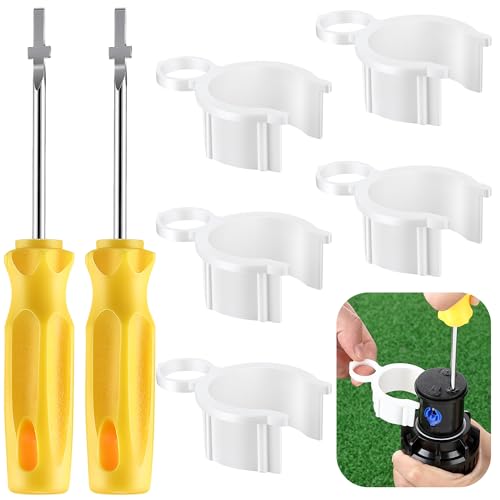 Gulfmew 7 Pack Sprinkler Head Tool Kit, Rotor Hold Up Tool Compatible with Hunter 123200sp, Rain Bird Series 5000, Includes 2 Adjustment Screwdriver & 5 Nozzle Insertion Collar for Lawn Irrigation