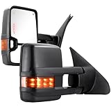 Towing Mirrors for Toyota Tundra 2007-2021, Tow Mirror for Toyota Sequoia 2008-2017, Power Glass Heated Arrow Turn Signal, Running Light, Blind Spot Monitoring, Extendable Fold Pair Set (Yellow Lens)