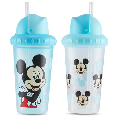 Disney Toddler Sippy Cups for Boys and Girls | 10 Ounce Sippy Cup Pack of Two with Straw and Lid | Durable Leak Proof Travel Water Bottle for Toddlers