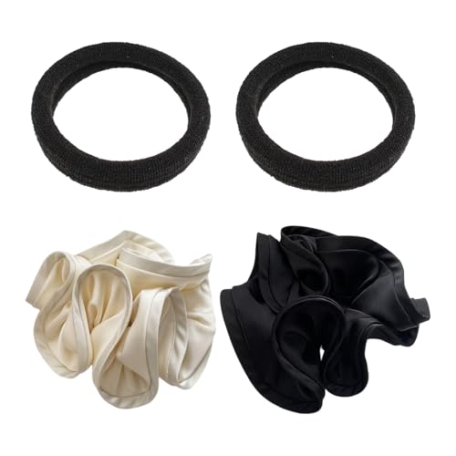 2 coleteros grandes, 2 gomas elásticas para el pelo, coleteros de temperamento, coletas para coletas, coletas grandes plisadas, bandas elásticas para el pelo, adecuadas para mujeres y niñas
