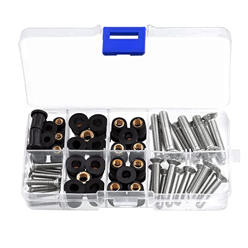 M4 M5 M6 Bolts and Nuts Set, 60Pcs Well Nut Expansion 304 Stainless Steel Hex Set Screws With Rubber for Motorcycle Kayak
