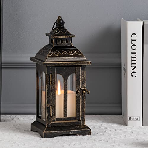 Decorkey Candle Lantern Decorative, Outdoor&Indoor Vintage Metal Lanterns With Clear Glass, Tabletop&Hanging Candle Holders For Patio Front Porch Wedding Party Black With Copper Brush #TOP2